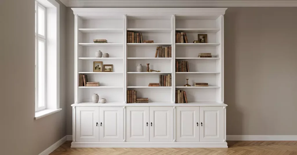 klasyczna biala biblioteka z frezami